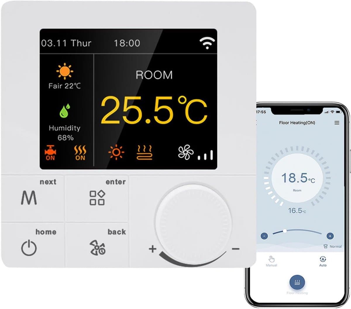 Slimme Wifi Thermostaat voor Airconditioning en Waterverwarming met Kleurenscherm en Spraakbesturing — afbeelding 1