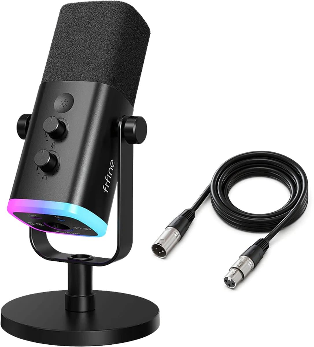FIFINE AM8 - Complete set - Met XLR Kabel - USB / XLR Studio Microfoon - Geschikt voor PC/PS4/PS5 - RGB - Podcast - Gaming - Streaming - Zwart — afbeelding 1
