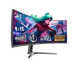 34-inch Curved Monitor – Ultrawide Scherm – Gaming Monitor – PC Monitor – UWQHD Display – 3440x1440 Resolutie – 120Hz Verversingssnelheid – 165Hz Reactietijd