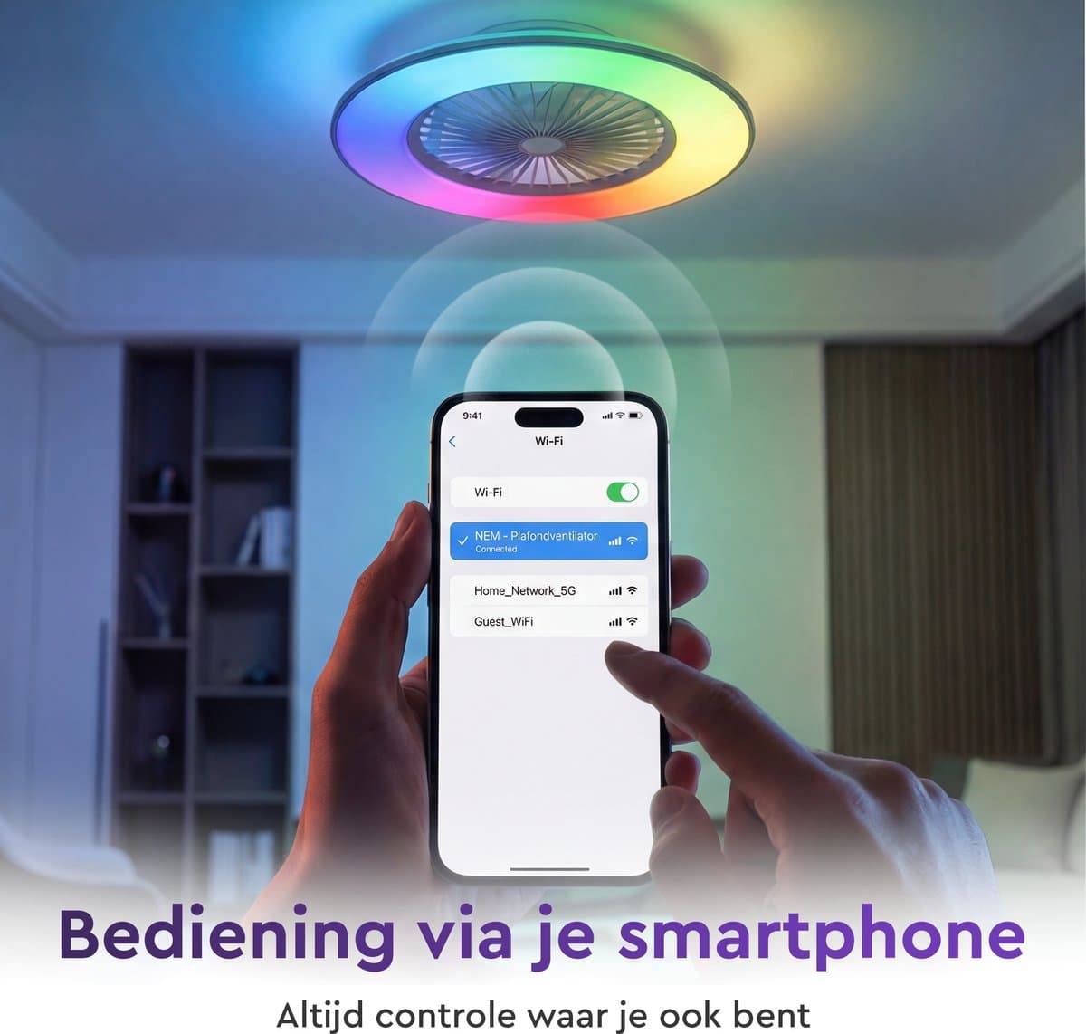 Plafondventilator Wit - Wifi - Met Speaker - Dimbaar Met Afstandsbediening - RGB 12 Kleuren - Woonkamerlamp - Kroonluchter — afbeelding 1