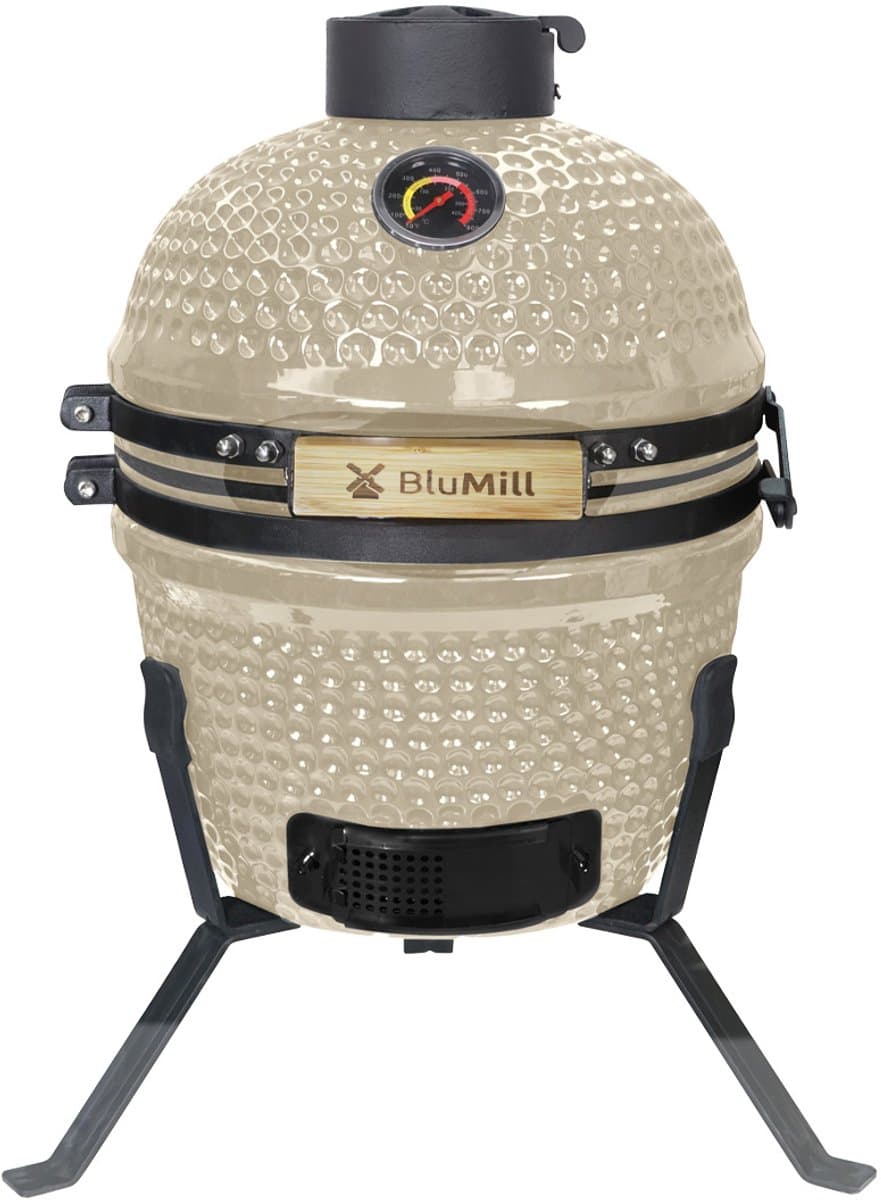 BluMill Kamado BBQ Egg - Kamado 13 Inch - Houtskoolbarbecues - Beige - Ø 27 cm - Houtskoolbarbecue Met Thermometer — afbeelding 1