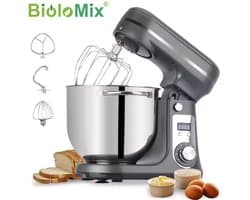 Biolomix Keukenmachine - Keukenmixer - Foodprocessor - Mixer - Blender - Stille motor - Keukenmachines - Mixer met mengkom - Mixers - 6L kom - 1200W - Grijs