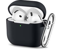 Bescherm je Airpods 4 (geschikt voor) met een siliconen hoesje / case met handig klik en ophang systeem aan broekriem - Zwart