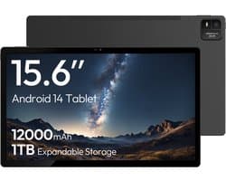 MESWAO B3 Tablet - 15,6 inch 1920*1080 IPS-scherm - WiFi 5 Bluetooth 5.0 - 32 MP + 5 MP Camera - 6GB RAM + 128GB ROM - Android 14 - 12000 mAh Batterij - Helio G99 Octa-Core - Grijs