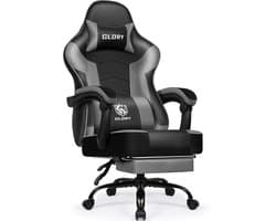 Hiaonyx Gaming Stoel - 170° Verstelbare Rugleuning - Inklapbare Voetsteun - racerstijl - Geïntegreerde Armleuningen - Maximale Belastbaarheid 150kg - Grijs