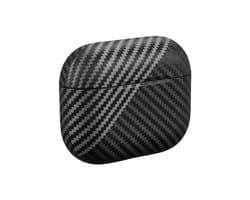 Diepgrijs carbon fiber hoesje voor oordopjes heren dames met streep patroon geschikt voor AirPods Pro 2 hardcase beschermhoes
