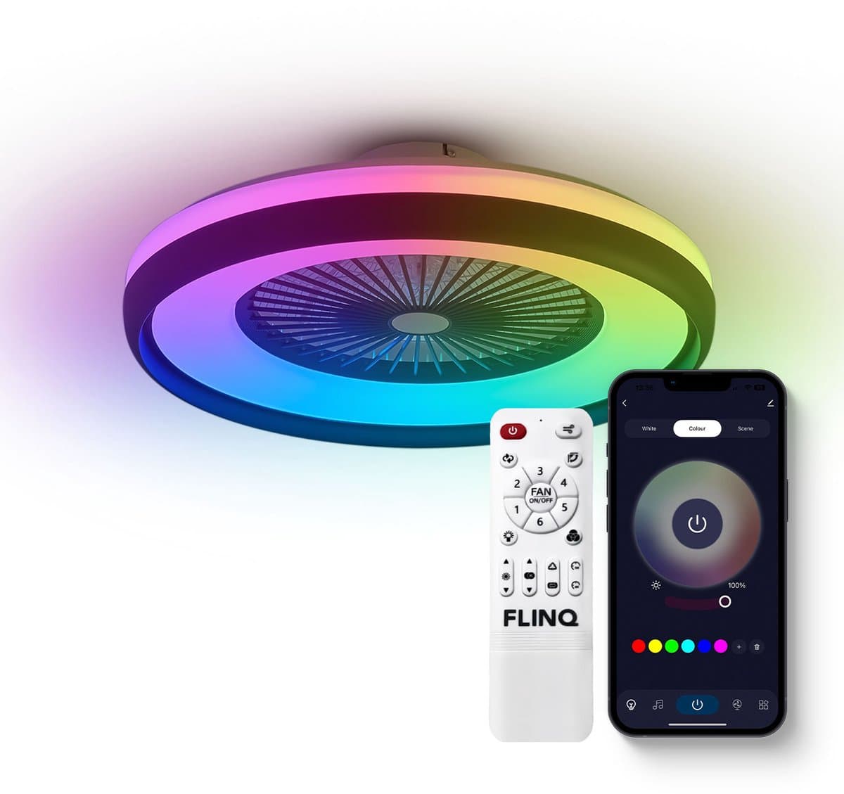 FlinQ LumiFan Ø50 cm Smart Plafondventilator met Verlichting - Lamp met 16 Miljoen Kleuren - Ventilator voor aan het Plafond - Ideaal voor op de Slaapkamer - Bestuurbaar met App of Afstandsbediening — afbeelding 1