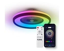 FlinQ LumiFan Ø50 cm Smart Plafondventilator met Verlichting - Lamp met 16 Miljoen Kleuren - Ventilator voor aan het Plafond - Ideaal voor op de Slaapkamer - Bestuurbaar met App of Afstandsbediening