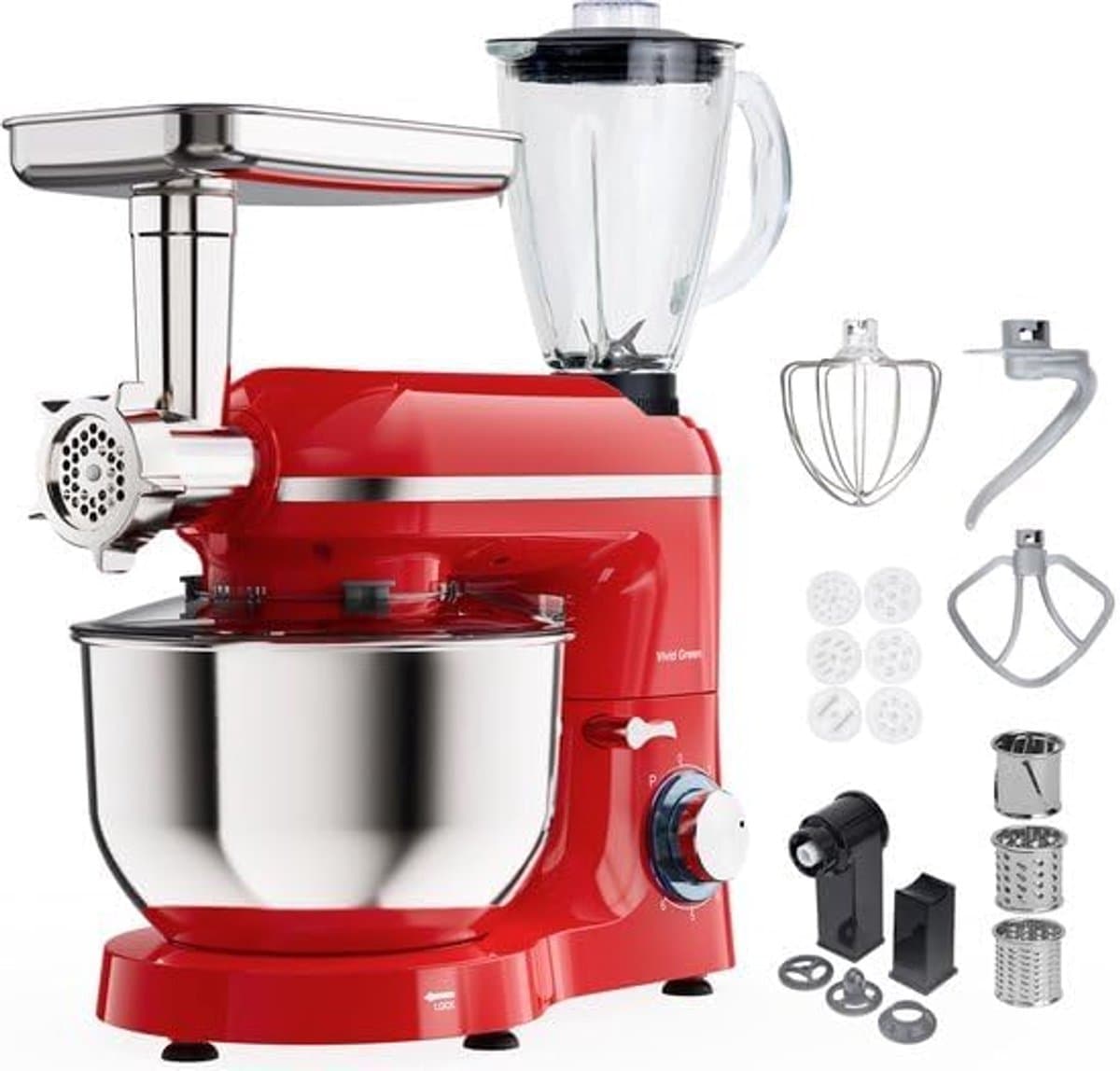 Keukenmachine - Keukenrobot Foodprocessor - Bakken en Koken - 15 Delige Set - 6.2L Kom - Rood — afbeelding 1
