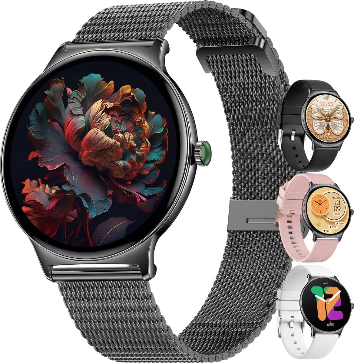 Golden Sound AMOLED Smartwatch Dames - Horloge dames - Stappenteller - Slaapmonitor - Saturatiemeter - 42mm - 4 bandjes - Zwart — afbeelding 1