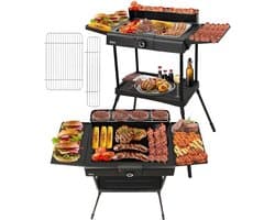 Zilan Staande Elektrische Barbecue – 2400W BBQ met Waterbak, Windscherm & 2 Zijtafels – In Hoogte Verstelbaar Grillrooster