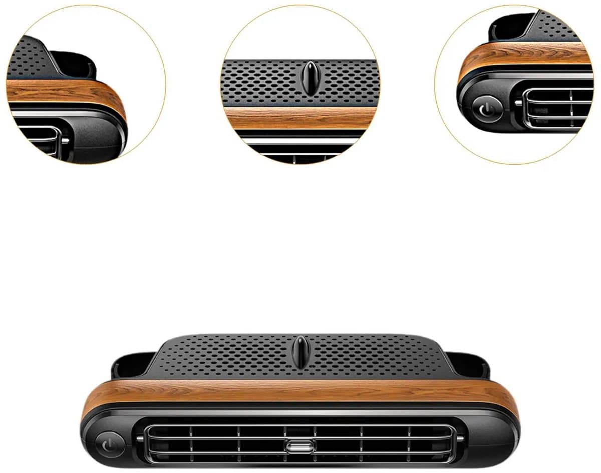 Nek Ventilator - Auto Hoofdsteun Ventilator - Autoventilator Achterbank - Handventilator - Nek Ventilator - USB - Dubbele Turbo - 3 Snelheden - ABS Behuizing - Houtlook — afbeelding 1