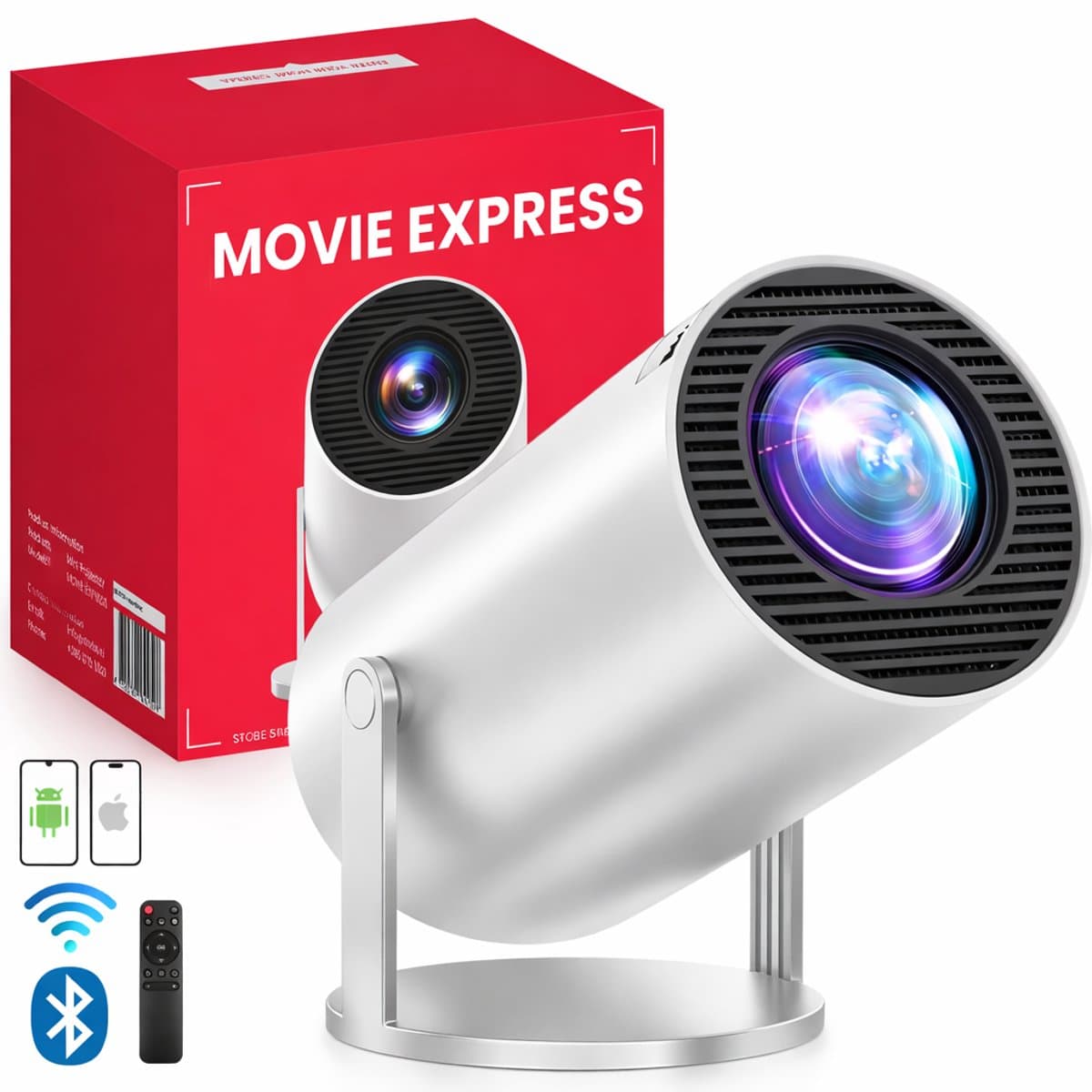 STOBE Movie Express Mini Beamer - Smart Projector met Android 14, Netflix & Apps - 4K Support - WiFi & Bluetooth - Geschikt voor iPhone & Android smartphone - Movie & games projector - wit — afbeelding 1