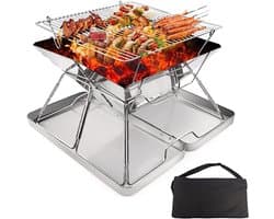 Opvouwbaar Roestvrij Stalen Vuurplaats Barbecuerek - Draagbare Houtskoolgrill voor Camping en Picknick met Draagtas
