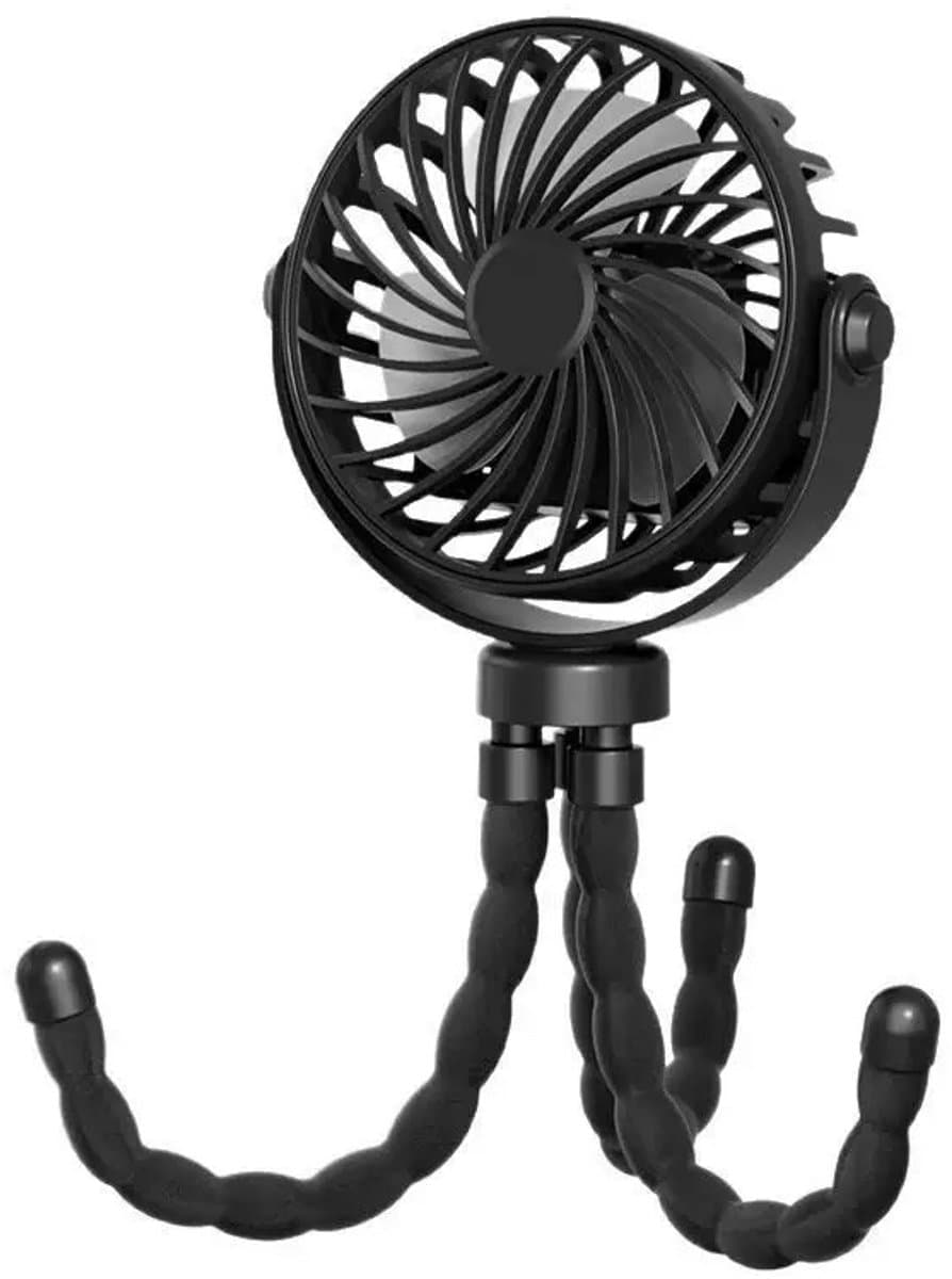 Handventilator - Draagbare Ventilator Oplaadbaar - Zwart - Hand Tafelventilator Draadloos - Kinderwagen Mini Fan - 3 Standen - mini ventilator - festival ventilator - octopus ventilator — afbeelding 1