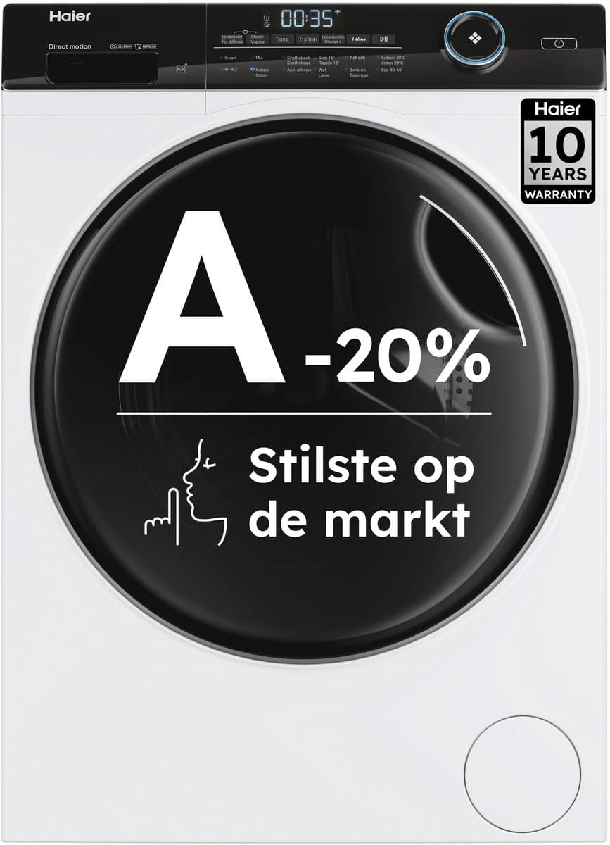 Haier HW80-B14959U1DF - De stilste wasmachine op de markt - 8kg - A-20% - Stoombehandeling & Refresh - Antibacteriële Behandeling (ABT) - 16 programma’s- 10 jaar garantie op onderdelen — afbeelding 1