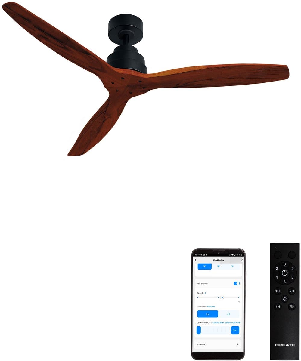 CREATE - Stille plafondventilator 100% hout 40W (Ø132 cm) - Met Wifi + Afstandsbediening - 6 snelheden - Programmeerbaar - WIND STYLANCE NATURAL WOOD — afbeelding 1