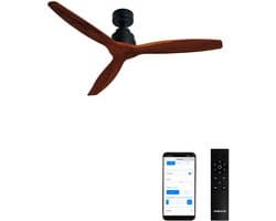 CREATE - Stille plafondventilator 100% hout 40W (Ø132 cm) - Met Wifi + Afstandsbediening - 6 snelheden - Programmeerbaar - WIND STYLANCE NATURAL WOOD