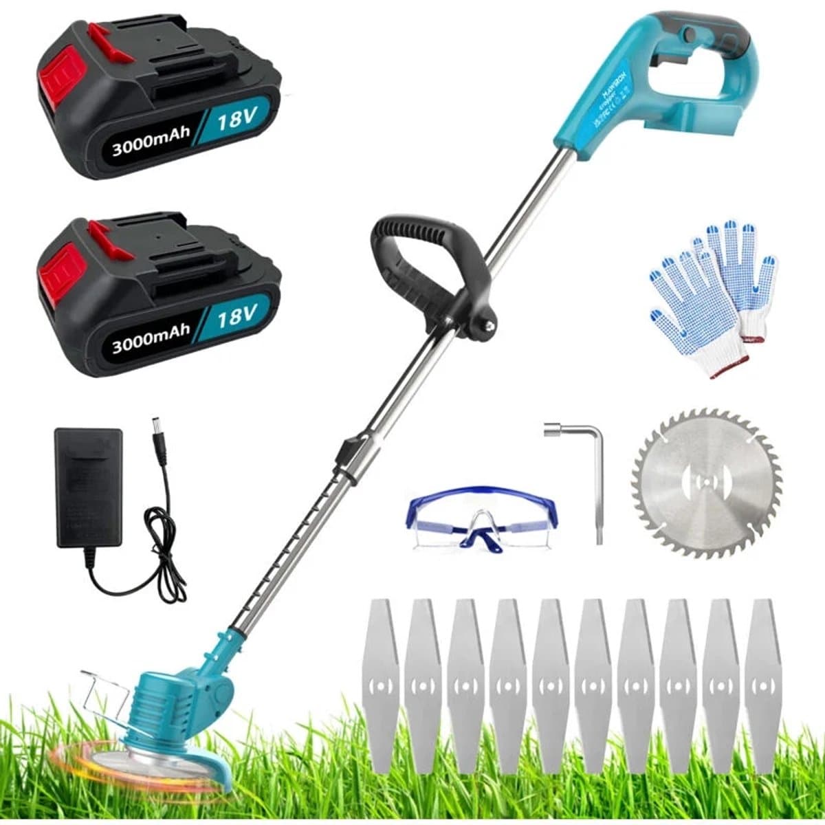 Grasmaaier - Accu Grasmaaier - 3 Messen & Verstelbare Steel - 18.000 RPM - 2 Batterijen & Oplader - Veilig & Efficiënt - Voor Tuin & Gazononderhoud — afbeelding 1