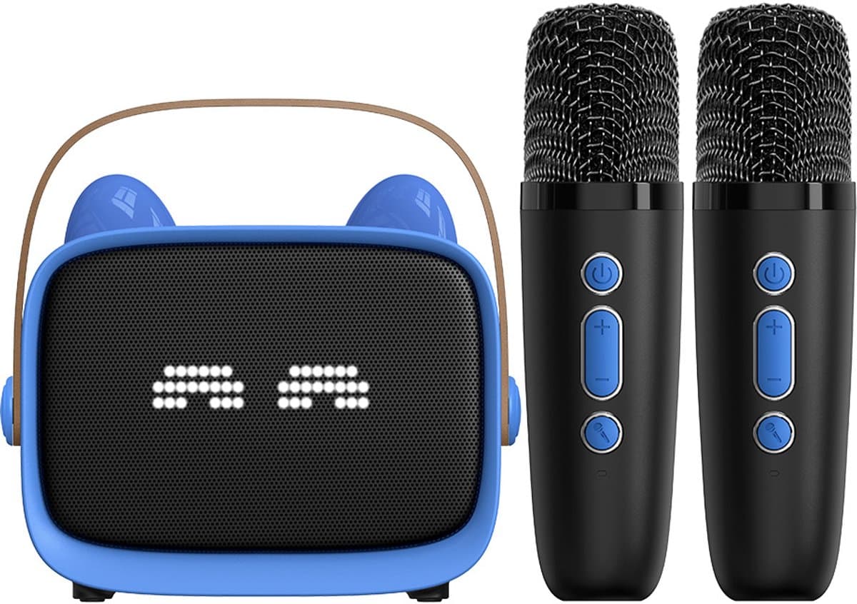 Karaoke Set - 2 Microfoons - Draagbaar - Bluetooth - Telefoonhouder - Blauw — afbeelding 1