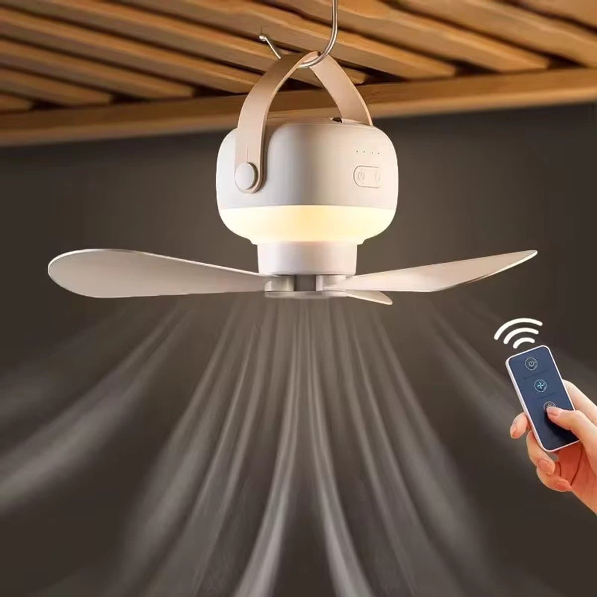 Accu Plafondventilator - Ventilator Lamp Accu - Draagbare Ventilator Lamp - USB-C - Camping verkoeling - Tent Verlichting - Tent Verkoeling - Ventilator Ophangen - Lamp Warm Wit - Accu Ventilator met Afstandsbediening — afbeelding 1