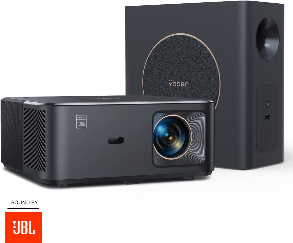 Yaber K2S Pro Smart Beamer – Met Subwoofer – Sound by JBL - Audio by Dolby – Android TV – 1000 ANSI Lumen – Autofocus – 1080p Full HD – Wi-Fi 6 – Bluetooth – Zwart — afbeelding 1