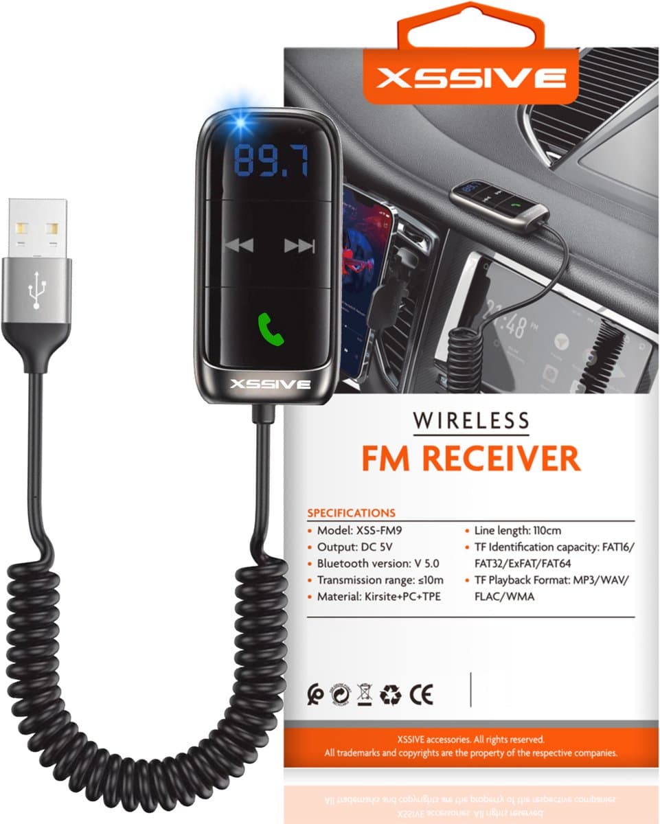 Bluetooth FM Transmitter Auto - Xssive FM9 Adapter - Handsfree Bellen, AUX, USB, SD-Kaart, Bluetooth 5.0 - Voor Muziek en Telefoongesprekken in de Auto — afbeelding 1