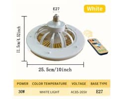 Bovista Plafondventilator - Met Verlichting - Plafond Ventilator - Met Lamp - Plafonniere Met Ventilator - Met Licht - Wit - 25cm