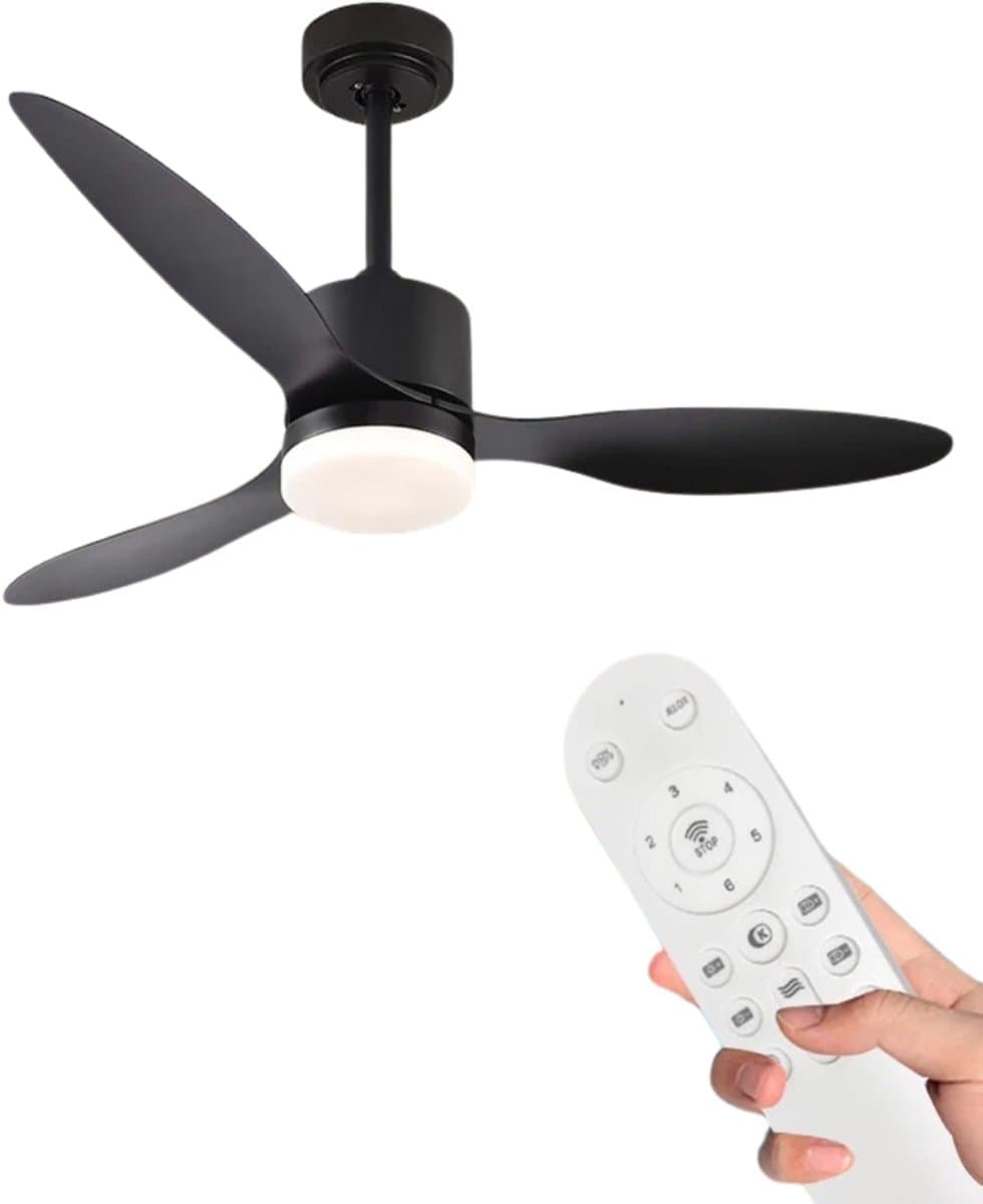 Livano Plafondventilator - Met Verlichting - Plafond Ventilator - Met Lamp - Plafonniere Met Ventilator - Met Licht - Zwart - 132cm — afbeelding 1