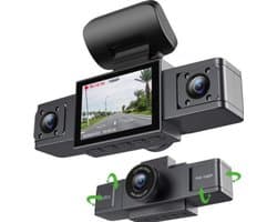 Geavanceerde 3-Lens Dashcam voor Auto | 24U Parkeermonitor, Achteruitrijfunctie & 64GB SD Kaart | Ultieme Beveiliging met Videorecorder - Zwart