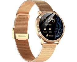 Belesy® Q8LG 2022 - Smartwatch Dames – Smartwatch Heren - Horloge- 1.09 inch - Kleurenscherm - Stappenteller - Bloeddruk - Hartslag - 75+ Wijzerplaten – Sporten - Staal – Rosé Goud