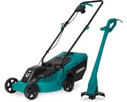 VONROC Grasmaaier 1300W en Grastrimmer 300W – Complete set – 32 cm maaibreedte - Drie instelbare maaihoogtes: 30/50/70 mm - Incl. 30L Opvangbak