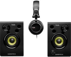 Hercules DJMonitor 32 - DJ speakerset - 2x15 watt RMS + HDP DJ45 - DJ koptelefoon - Zwart