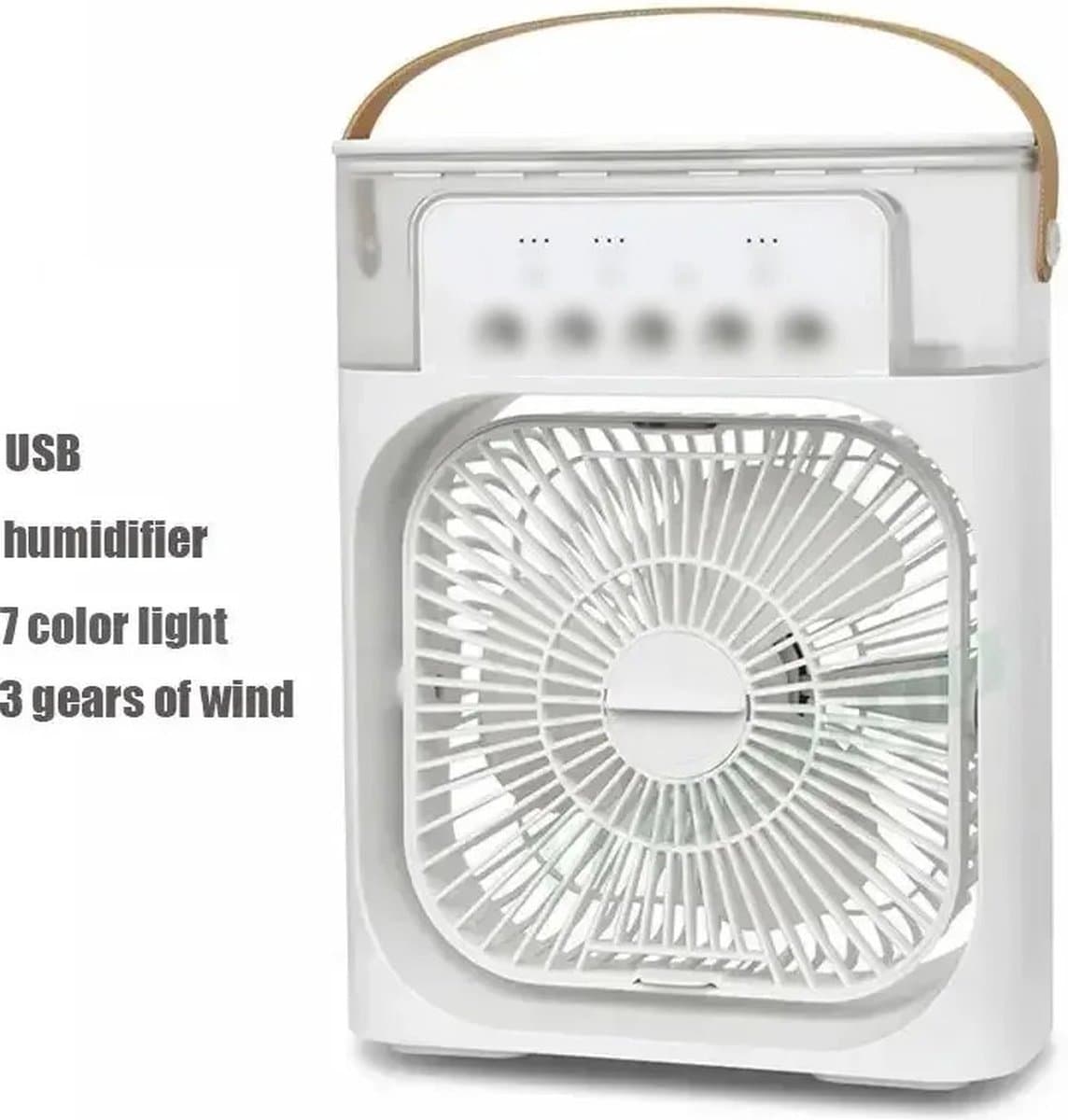Ventilator - Led Verlichting - Draagbare Ventilator - Luchtkoeler - Bevochtiger - Tafelmodel - Waterverneveling - 20,3 x 7,6 x 25,4 cm - Wit — afbeelding 1