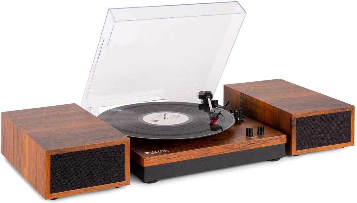 Retro Platenspeler met Bluetooth en Speakers - Fenton RP165 - Incl. Naald - Bruin Hout — afbeelding 1