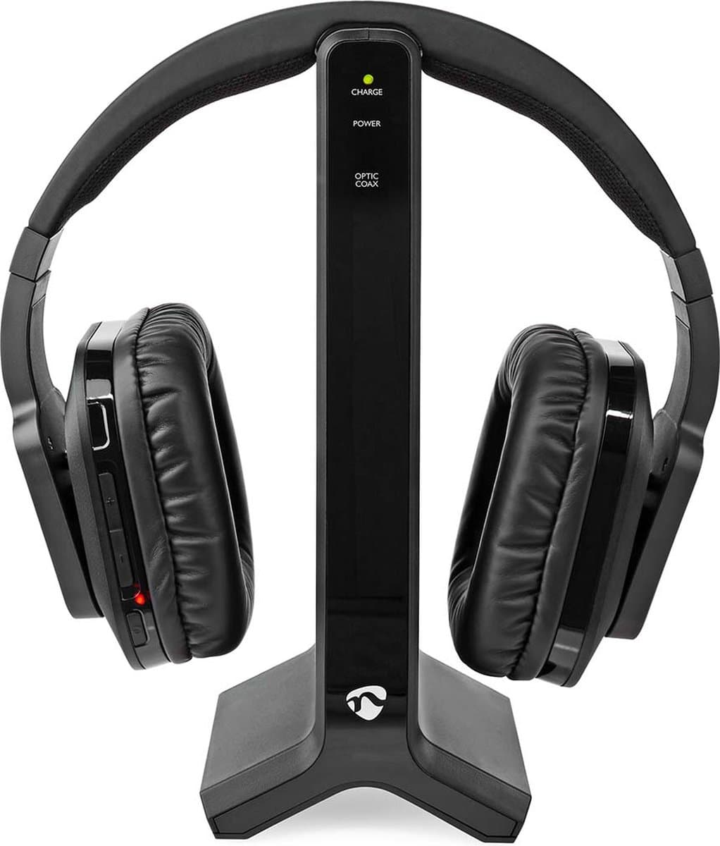 Nedis Draadloze TV-Koptelefoon – Over-Ear – RF – 25 m – 8 uur Batterij – Laadstation – Zwart — afbeelding 1