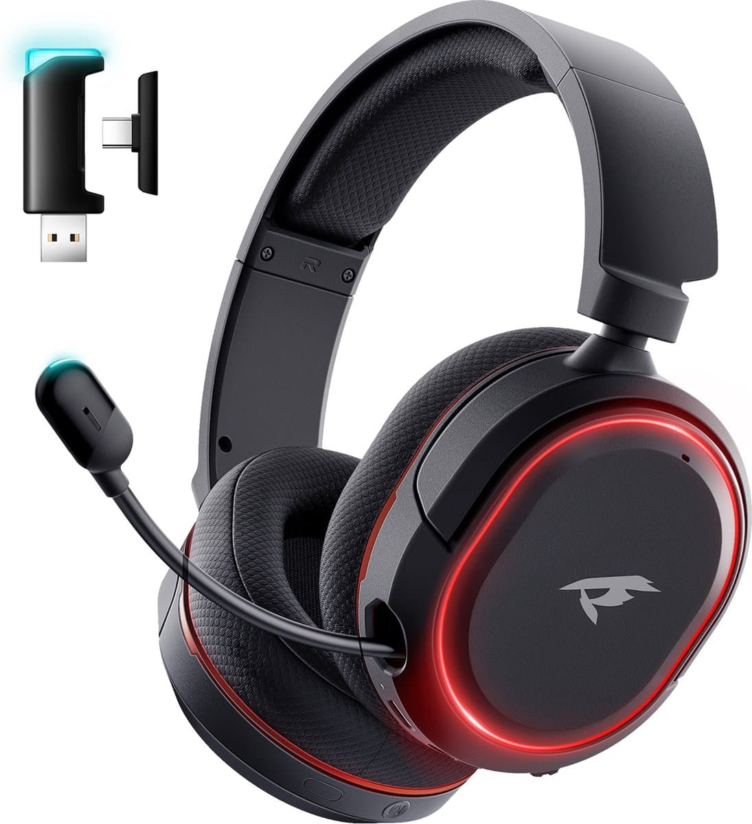 Picun × Valorise UG-08S - 2.4Ghz PS4 Draadloze Gaming headset - 7.1 Surround Sound - met Retractable ENC microfoon - Over-ear PS5 Koptelefoon - Multiplatform - Zwart rood — afbeelding 1