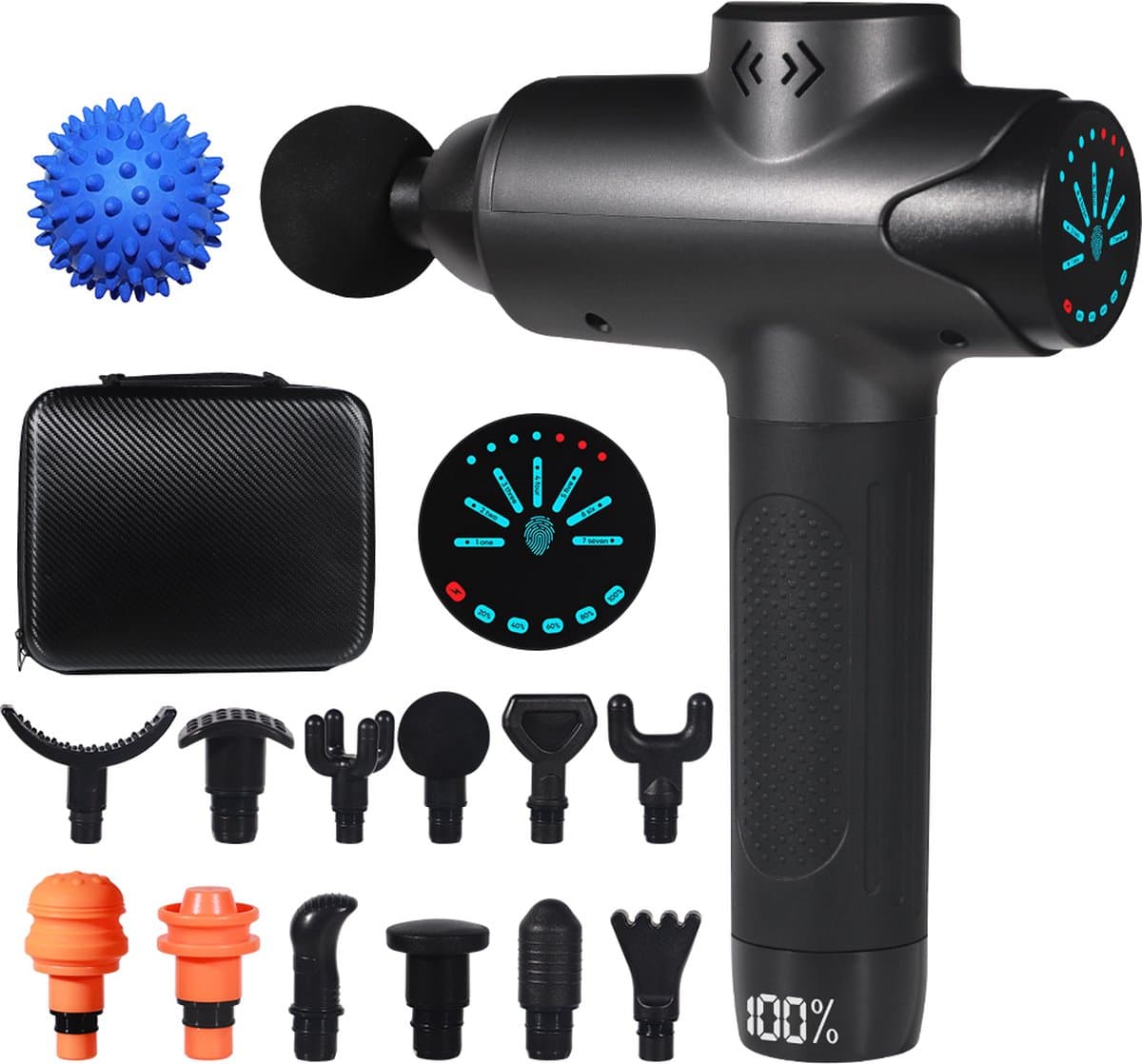 MelYas Massage Gun - 12 opzetstukken - Massage Pistool - Massage Pistool + Massagebal - Massage Apparaat - Massage - Relax - Sport Massage Apparaat - Massageapparaat - Incl. Massagebal - Massage Gun Professioneel - Sport - Touchscreen — afbeelding 1