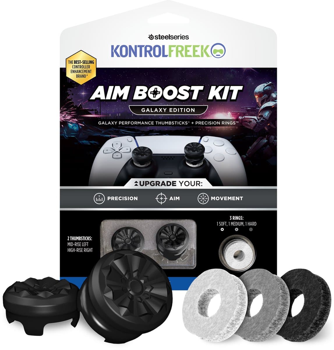 KontrolFreek Galaxy AimBoost Thumbsticks + Precision Rings - Zwart (PS5/PS4) — afbeelding 1