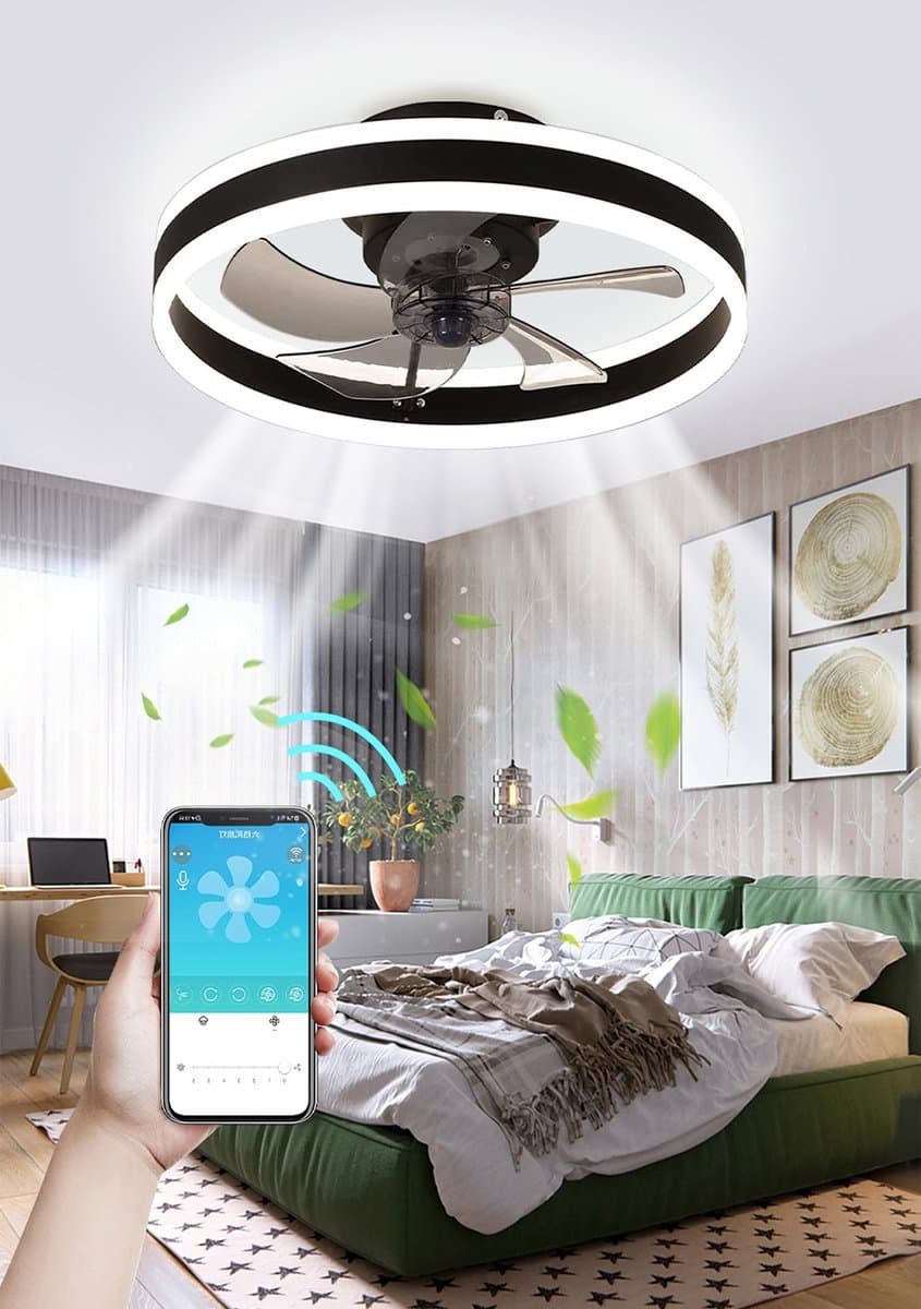 Ventilator Lamp - Plafondventilator - Smart Lamp - Dimbaar - 6 Speed - Zwart - Keuken Lamp - Woonkamerlamp - Moderne lamp — afbeelding 1