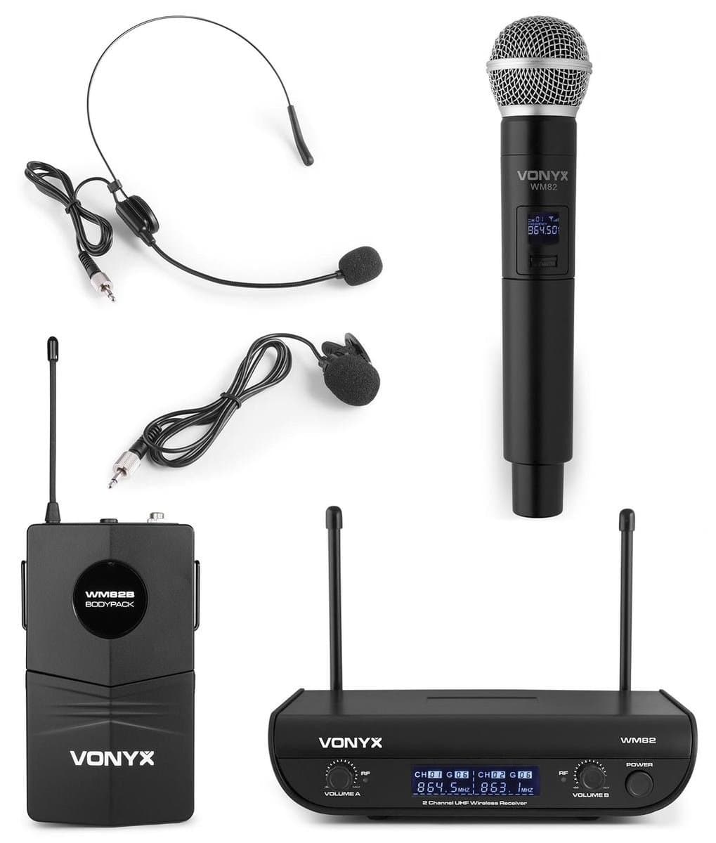 Draadloze microfoon - Vonyx WM82C UHF draadloze microfoonset met handheld en headset microfoon — afbeelding 1