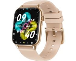 Belesy® HIMALAYA - Smartwatch Heren – Smartwatch Dames - Horloge – Stappenteller – Calorieën - Hartslag – Sporten - Je eigen foto als wijzerplaat - Kleurenscherm - Full Touch - Bluetooth Bellen – Goud – Silicone – Roze - Moederdag