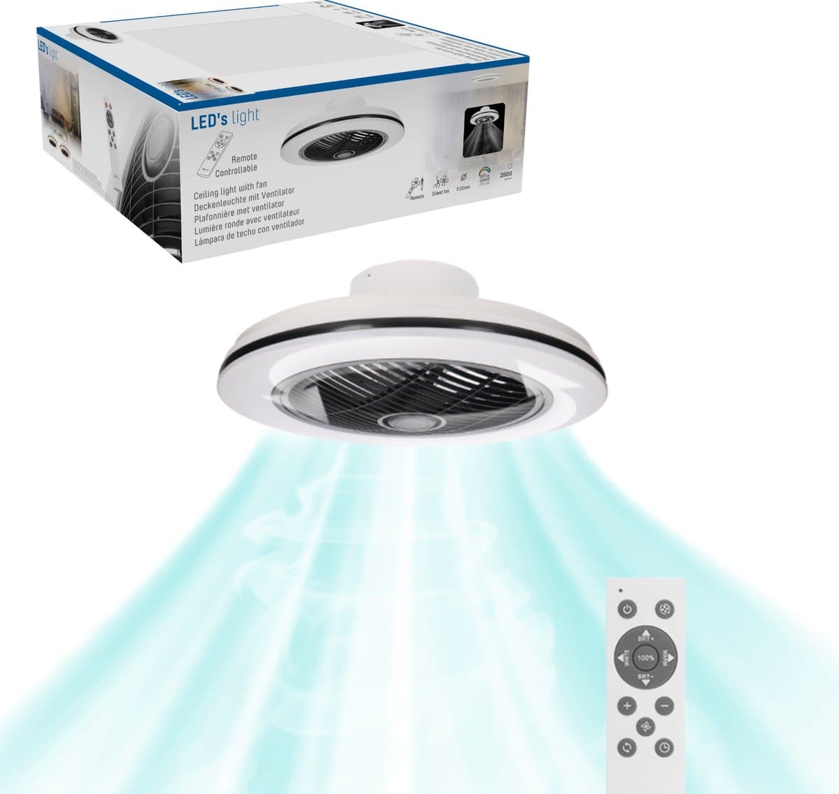 LED’s Light - Plafondventilator met Lamp - Ø 51 cm - Afstandsbediening - 3D Ventilatorlamp - 2700K - Zwart — afbeelding 1