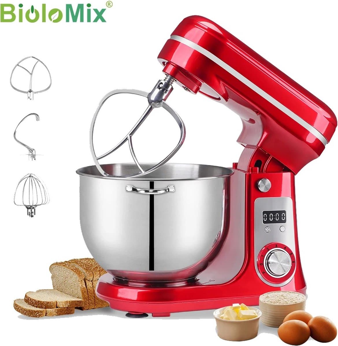 Stellar Keukenmixer - Met 6L RVS Mengkom - Blender - Deeg Kneder - Mixer - Professionele Keukenmachine - Stille motor - Keukenrobot - 1200W - Rood — afbeelding 1