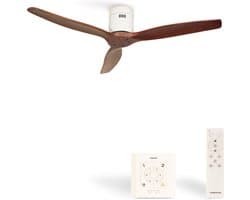 CREATE - Plafondventilator 40W silent Ø132 cm - Controller voor wandmontage - afstandsbediening - Wit Donker Hout- WIND CALM