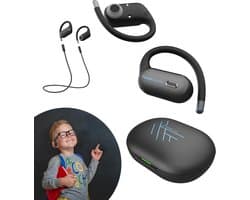 PowerLocus Jumpy - Open-Ear Koptelefoon voor Kinderen - Draadloze Oordopjes - met 85dB Volumebegrenzing - Bluetooth 5.3 - Draadloze oortjes - Waterproof Sport Oortjes - Universeel - Zwart/Blauw