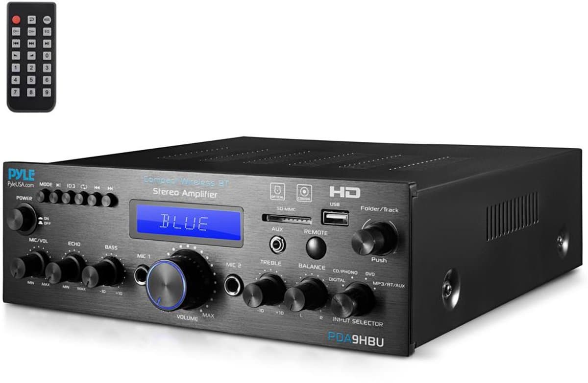 Pyle Audio Versterker - Bluetooth Multi-Kanaals Stereo Versterker - Draadloos - 200W - HDMI - FM Radio - USB, SD, AUX, RCA, Microfoon-ingang - Afstandsbediening — afbeelding 1
