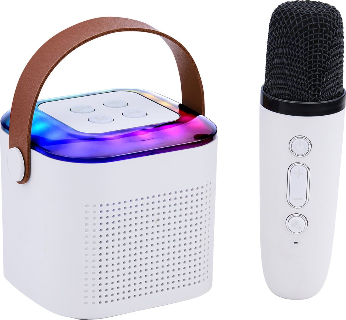 Draadloze Karaoke Speaker Mini - Bluetooth Muziekbox met Microfoon en RGB Lichtshow - Party Speaker met 9 Geluidseffecten - Compact en Lichtgewicht - Wit — afbeelding 1