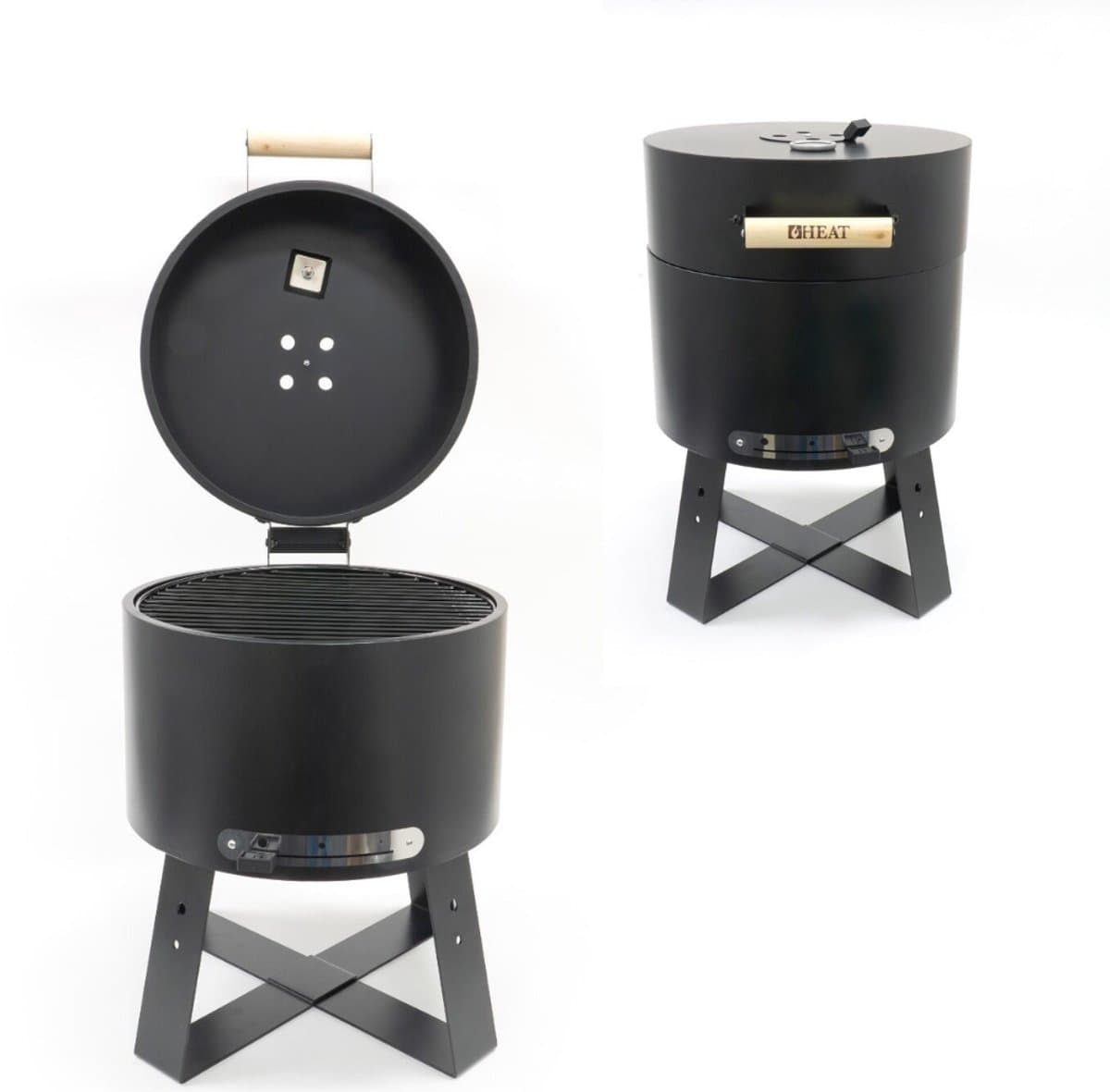HEAT Houtskoolbarbecue - Compacte Draagbare BBQ met Thermometer en Luchtregulatie - Zwart Staal - 40x40x57 cm — afbeelding 1