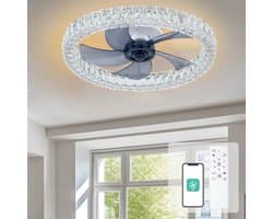 Crystal Ventilator Lamp - 6 Standen - Smart Lamp - Dimbaar - Kroonluchter Ventilator - Chroom - Woonkamer Lamp